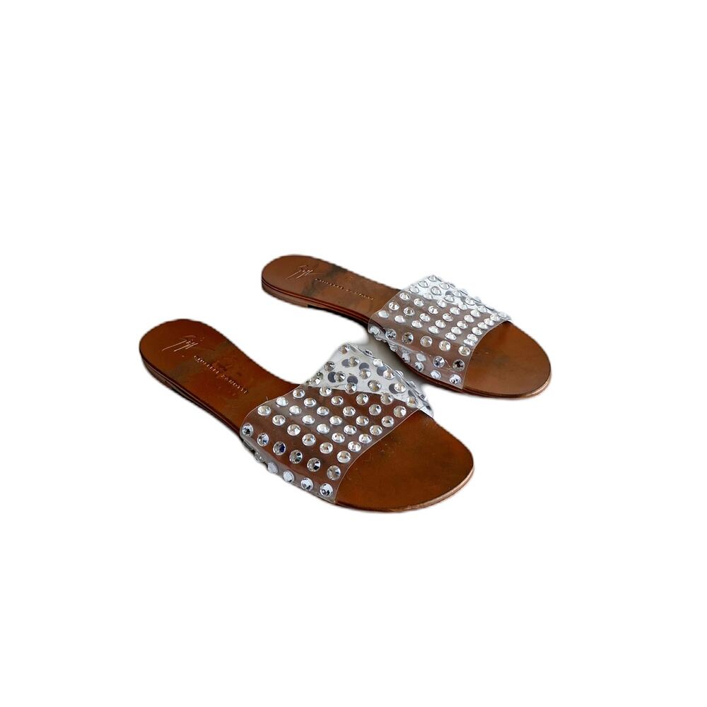Giuseppe Zanotti Vinilie Crystal Embellished Slides Size 39 Clear Flats Sandals